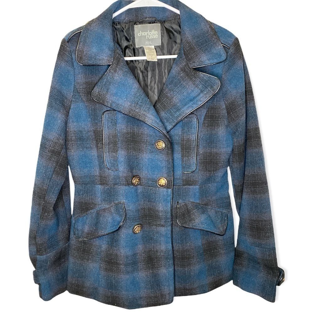 Charlotte Russe pea coat black grey teal Women's size M